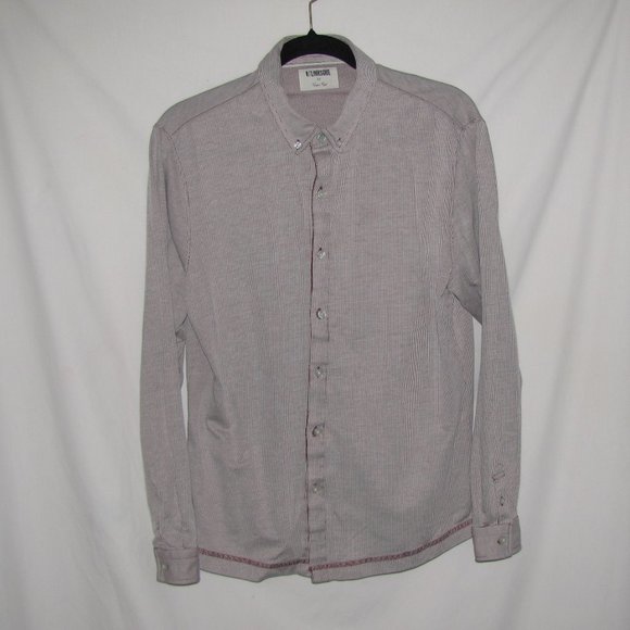 Mens' Linksoul Maroon White Striped Button Front Long Sleeve Shirt Size Medium - Picture 2 of 8